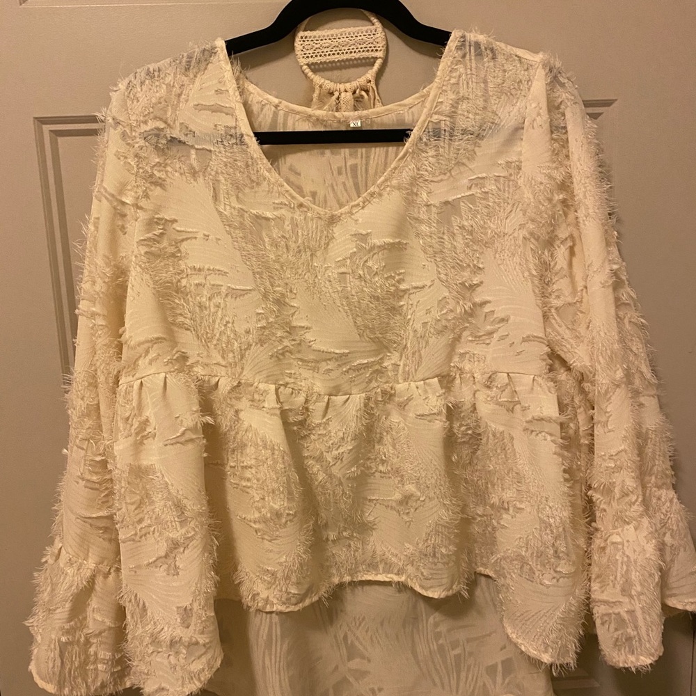 Fuzzy & Flowy Cream Blouse